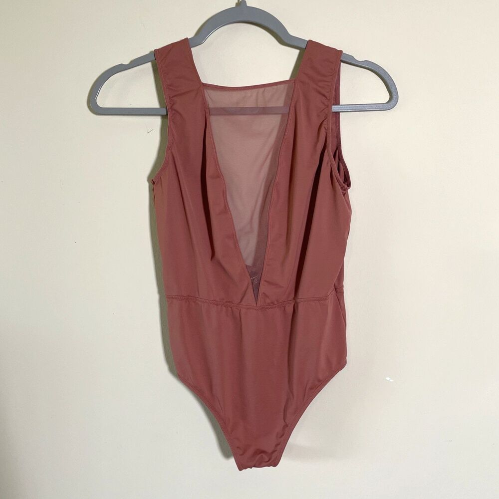 Victoria's Secret Women's Pink Sleeveless Bodysuit Top Medium Mesh V-Neck Plunge